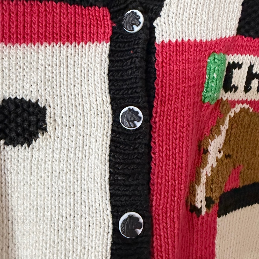 VINTAGE‎ BEREK hand knit horse equestrian button front cardigan sweater - Picture 3 of 11